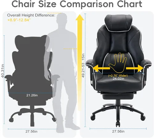Miniatura 8 de DJWang - Silla de oficina grande y alta con reposapiés, silla de oficina ejecutiva de respaldo alto, silla ergonómica de piel sintética con soporte