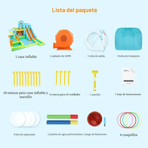 Miniatura 7 de JOYLDIAS Casa inflable de rebote para niños, parque acuático inflable de lujo resistente con toboganes dobles, pared de escalada, piscina y toldo