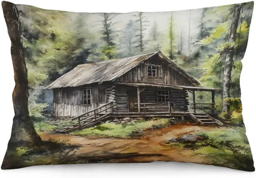Miniatura 24 de Funda de almohada rústica de 12 x 20 pulgadas, diseño de cabaña en el bosque, súper suave, funda de cojín impresa de doble cara, funda de almohada