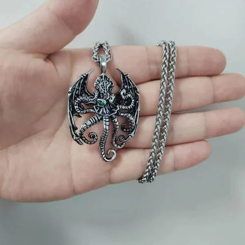 Miniatura 43 de YAMI Collar de alas angulares para hombre, ángel de la guarda, dragón, cuervo, pulpo, collar de anime, collar de acero inoxidable 316