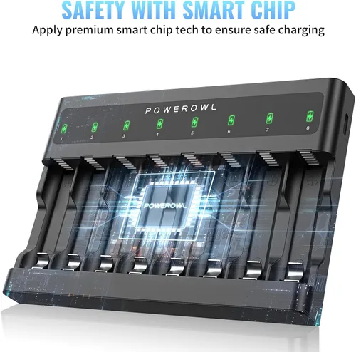 Miniatura 7 de POWEROWL Baterías AAA recargables de 1000 mAh con cargador de batería inteligente de 8 bahías, baterías Ni-MH Triple A de baja autodescarga, 8