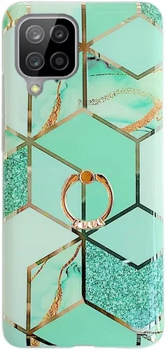 Qokey Funda compatible con Samsung Galaxy A12, bonita funda brillante para mujeres y niñas con anillo giratorio de 360 grados, soporte de TPU suave