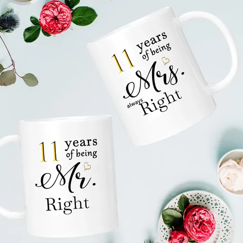 Miniatura 2 de Juego de 2 Tazas de Café del 11º Aniversario, Regalos de Boda del 11º Año Decoraciones de Aniversario para Parejas Padres Hombres Mujeres Marido
