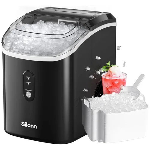 Máquina de hielo Nugget para encimera, Silonn máquina de hielo de pellets masticables con función de autolimpieza, 33 libras/24H máquinas de hielo
