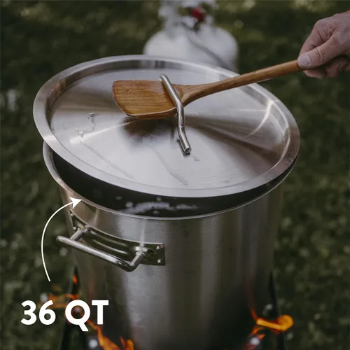 Miniatura 5 de GasOne Olla de acero inoxidable con cesta, olla de 36 cuartos de galón con tapa y parte inferior reforzada, olla de cocina resistente para freír