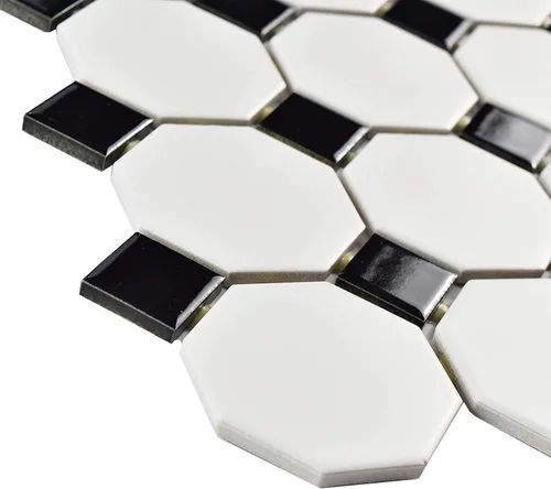 Miniatura 9 de Tenedos Mosaico de porcelana octágono blanco mate con puntos blancos, 20 hojas/estuche para pisos, paredes, salpicaduras de cocina y azulejos de baño
