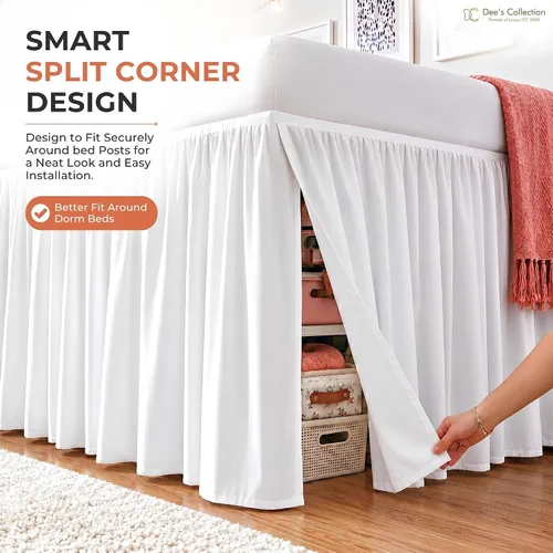 Miniatura 3 de Twin XL 28" Drop Extra Long BedSkirt, Premium Brushed Microfiber Tailored Drop, Put On Elastic Wrap Around Long Dust Ruffle, Split Corner, Bedroom