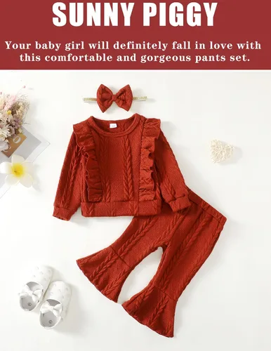 Miniatura 3 de SUNNY PIGGY Baby Girl Clothes Toddler Girl Outfits Ruffle Infant Baby Girl Fall Winter Clothing Flared Pants Set