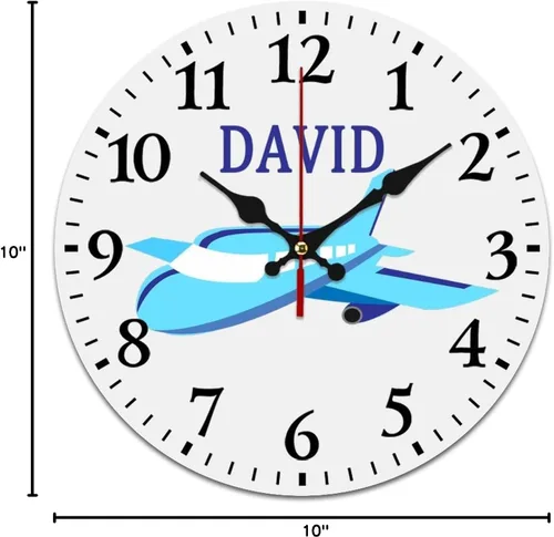 Miniatura 8 de Relojes de avión azules personalizados, decoración de pared para sala de juegos para niños, sin tictac, funciona con pilas, movimiento silencioso