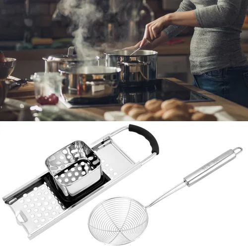 Miniatura 8 de QWORK Juego de Spaetzle Maker de acero inoxidable con mango de agarre cómodo y colador de araña