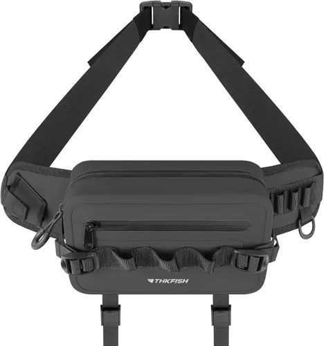 Miniatura 11 de THKFISH Riñonera de pesca impermeable con soporte para caña de pescar, cierre hermético con cremallera, bolsa ligera para pesca con mosca Verde