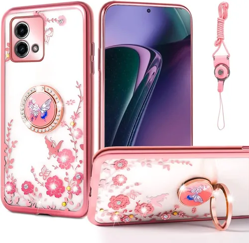 Miniatura 13 de nancheng Funda de teléfono con purpurina para Motorola Moto One 5G Ace (One 5G UW Ace) funda de TPU suave con anillo giratorio de 360°, funda