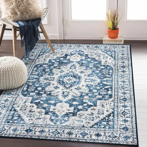 Miniatura 66 de Moynesa Alfombra de pasillo ultra fina lavable de 2 x 6 pies, antideslizante, resistente a las manchas, alfombra vintage que no desprende para Gris