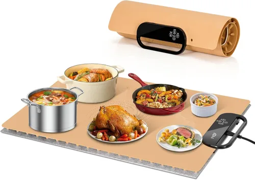 Miniatura 9 de Tapete de calentamiento de alimentos – Bandeja de calentamiento eléctrico de calentamiento rápido con 7 ajustes de temperatura, temporizador de 11