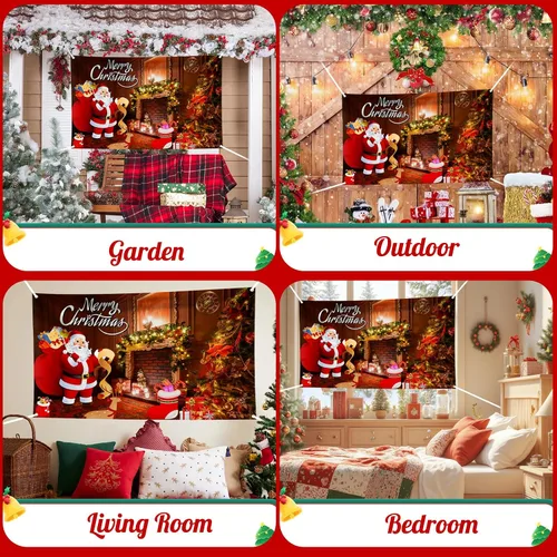 Miniatura 5 de Hianjoo Cartel de pared de Feliz Navidad de 71 x 43 pulgadas, pancarta grande de fondo de Navidad con ojales, impresión digital vívida, decoración