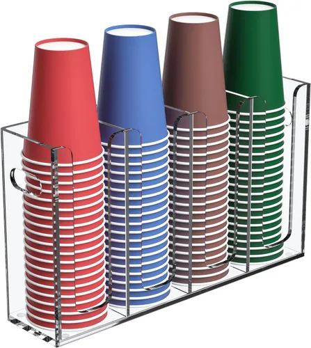 Miniatura 10 de Dispensador de Vasos de Café Desechables con Asas, Montaje en Encimera o Pared, Soporte para Vasos de Bebidas Calientes/Frías y Tapas - Organizador