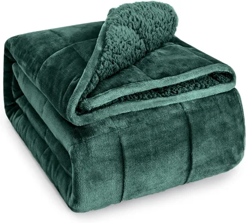 Miniatura 19 de Wemore Manta con peso de forro polar Sherpa para adulto, 10 libras de doble cara, acogedora y esponjosa, manta ultra mullida con parte superior