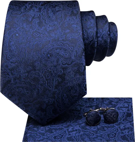 Miniatura 43 de Hi-Tie Corbatas de seda para hombre, diseño de cachemira a rayas, con bolsillo, gemelos cuadrados, conjunto formal de negocios