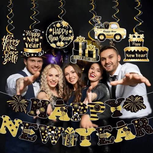 Miniatura 3 de Cartel de Feliz Año Nuevo 2026 con nuevas decoraciones colgantes decoraciones de Año Nuevo 2026 Suministros de fiesta de Año Nuevo decoraciones