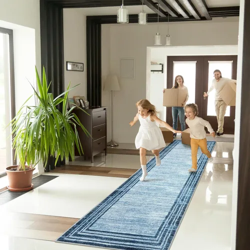 Miniatura 68 de Alfombra de pasillo moderna abstracta Lahome, alfombra lavable turquesa de 2 x 6 pulgadas para entrada, alfombra antideslizante de bajo pelo