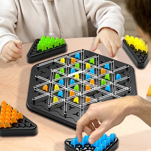 Miniatura 6 de Juego de estrategia de cadena triangular, juegos de rompecabezas de ajedrez geométrico, juego de ajedrez de cadena triangular con banda de goma