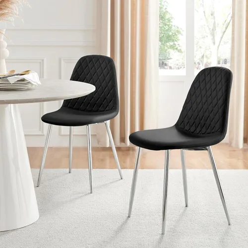 Miniatura 10 de Furniturebox - Juego de 2 sillas de comedor de piel sintética color gris elefante con patas plateadas