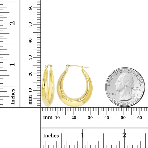 Miniatura 3 de Aretes de aro ovalados de oro amarillo de 14 quilates con cierre con bisagras, varios tamaños y diseños, aros de oro amarillo Aretes de oro macizo