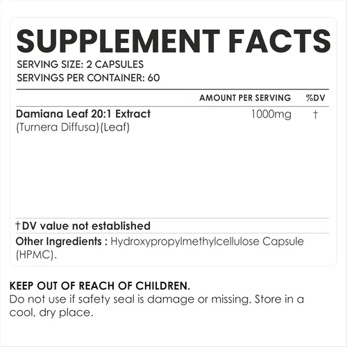 Miniatura 2 de AMALTH Cápsulas de extracto de hoja de damiana 1000 mg Suplemento de hierbas de té de Damiana Cápsulas Turnera Diffusa Extracto de té de hoja