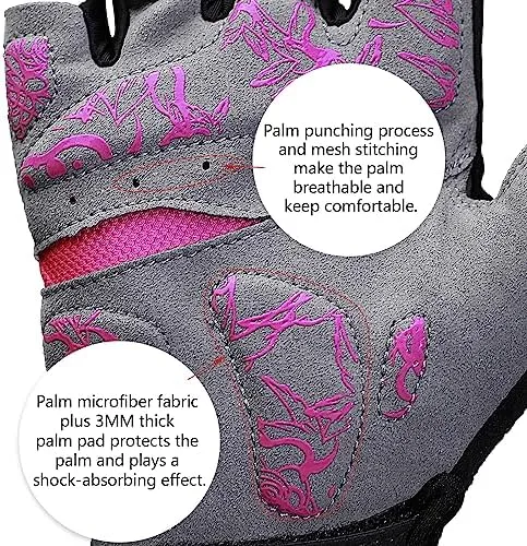 Miniatura 2 de DuShow Guantes de ciclismo de medio dedo para mujer, acolchados de gel, antideslizantes, absorben los golpes, para montaña, carretera, bicicleta