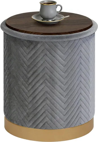 Miniatura 12 de B FSOBEIIALEO Otomana con estraje, otomana redonda de terciopelo con base chapada en oro, taburete reposapiés para dormitorio, sala de estar, negro