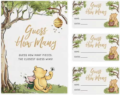 Juego de Adivina Cuántos para Baby Shower, Juego de 30, Suministros para Fiestas - Colección Clásica de Winnie Pooh (Juego de Cuántos)