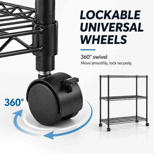 Miniatura 3 de Simple Deluxe 3-Tier Heavy Duty Adjustable Storage Shelf with Wheels, 23.23”W x 13.39”D x 30.31”H, Mobile or Stationary Metal Shelving Unit, Easy