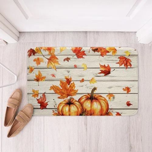 Miniatura 20 de Erosebridal Thanksgiving Turkey Bathroom Rugs - Fall Leaves Pumpkin Bath Mat for Kids Adults, Vintage Autumn Harvest Door Mat 16 x 24 Inch Rustic