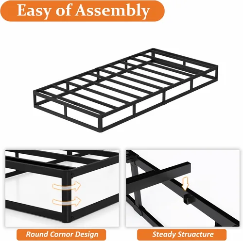 Miniatura 8 de Somier de 7 pulgadas para bases de cama individual, base de colchón de metal resistente con cubierta de tela, solo somier de perfil bajo, sin ruido