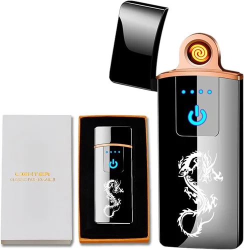 Miniatura 8 de Encendedor electrónico, resistente al viento, recargable por USB, de bobina delgada, con sensor de huellas dactilares inteligente, encendido de Negro
