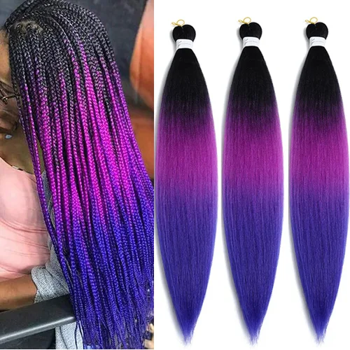 Miniatura 15 de Extensiones de cabello trenzado morado preestiradas, 20 pulgadas, 2 piezas de cabello sintético trenzado para niñas y mujeres, fiesta, disfraz
