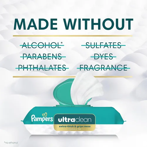 Miniatura 8 de Pampers Toallitas Ultraclean para bebés (anteriormente "libres y suaves"), 99% de agua, hipoalergénicas, sin perfume, 100% a base de plantas, sin