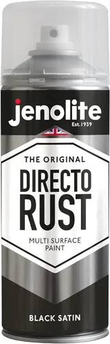 JENOLITE Directorust - Pintura en aerosol satinada | NEGRO | 13.52 fl oz | Pintura en aerosol semibrillante | Superficies de madera, metal, Marrón