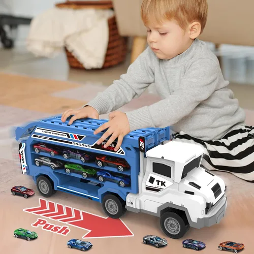 Miniatura 5 de Juguetes de coche y camiones para niños pequeños, camiones de transporte de juguete para niños de 3 a 5 y 4 a 8 años, juegos de pistas de carreras