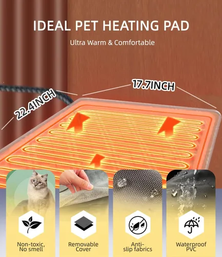 Miniatura 8 de uncn Almohadilla térmica para perros y gatos, activada por presión, de 18 x 22 pulgadas, paquete de calor para mascotas, alfombrilla eléctrica