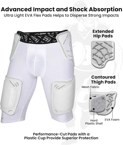 Miniatura 3 de Exxact Sports Gladiator - Faja de fútbol para adultos de 5 almohadillas para hombres con cadera, muslos, almohadillas para coxis, pantalones cortos
