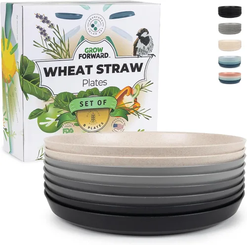 Miniatura 16 de Grow Forward Platos de postre de paja de trigo prémium – Juego de 8 platos de plástico duro reutilizables de 8 pulgadas – Platos irrompibles aptos