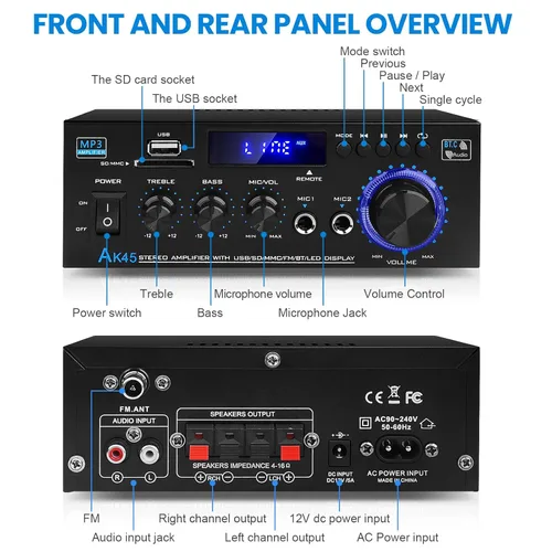 Miniatura 7 de Receptores de amplificador de audio Bluetooth 5.0-AK45 HiFi Stereo Mini Amplificador de Potencia RMS 40W x 2 Máx. 600W 2.0 Canal Componentes