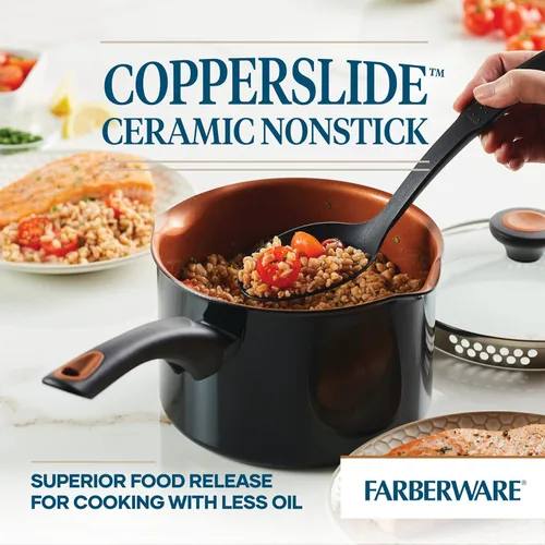 Miniatura 2 de Farberware Glide - Sartén antiadherente de cerámica de cobre con tapa, 3 cuartos de galón, color negro