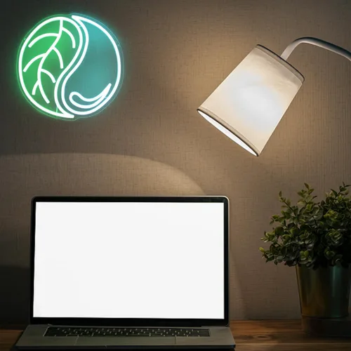 Miniatura 7 de Yin Yang - Letrero de neón de hoja verde neón azul claro de gota de agua para pared, letreros de neón de Tai Chi para dormitorio, letrero de pared