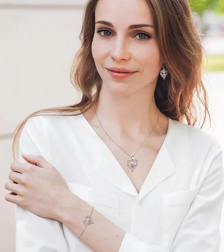 Miniatura 2 de YL Collar de corazón de plata de ley con colgante de corazón de doble amor para mujer Metal