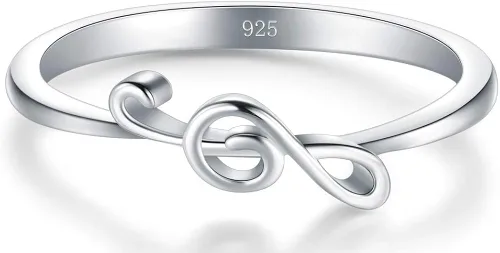 Miniatura 2 de BORUO Anillo de plata de ley 925 Banda apilable para notas musicales Anillos de plata de ajuste cómodo para mujer Anillo de plata de nota musical