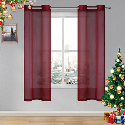 Miniatura 177 de DWCN Cortinas traslúcidas color verde frijol para sala de estar y dormitorio - Cortinas voile con aspecto de lino sintético con ojales en la parte
