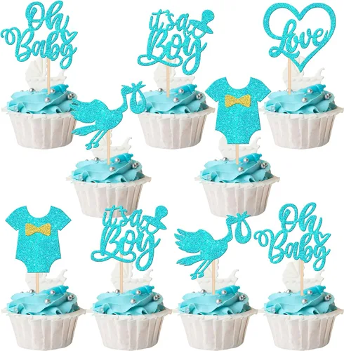 Miniatura 9 de 36 piezas de decoración para cupcakes con diseño de luna con purpurina de luna y estrella para revelación de género de bebé, baby shower, fiestas