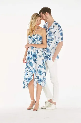 Miniatura 2 de Conjunto de traje de fiesta hawaiano Luau a juego para parejas, vestido camisero en negro Rafelsia